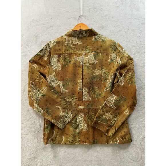 Vintage Silkland Women’s Large 100% Silk Button Up Shirt Big Cats Tiger Leopard - Picture 2 of 6